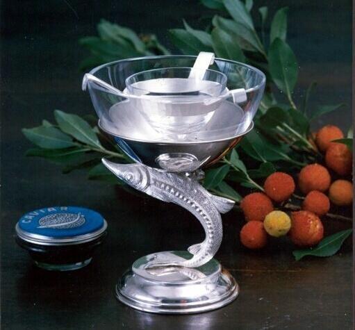 Franco Lapini Luxusní stříbrná miska na kaviár s jeseterem