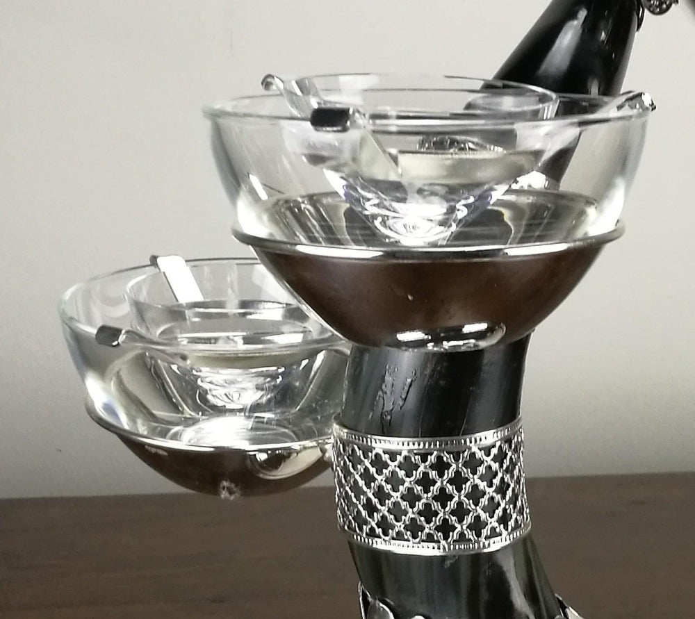 Franco Lapini Luxusní stříbrný set na kaviár s podstavcem z rohoviny