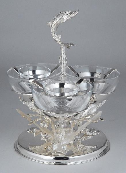 Franco Lapini Luxusní stříbrný set na kaviár se 3 miskami