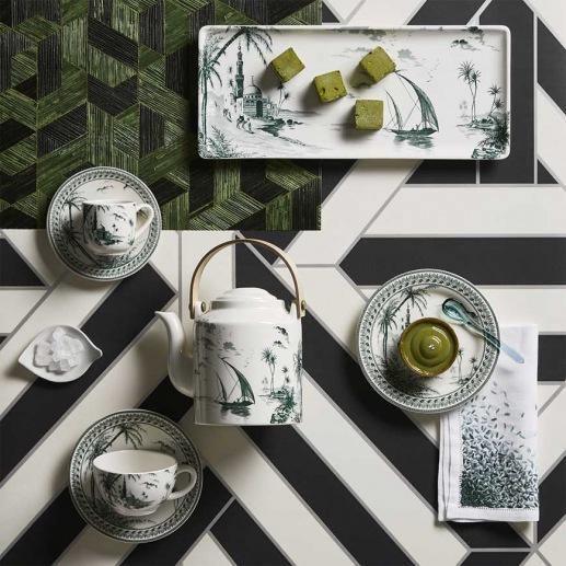 GIEN LES DÉPAREILLÉES GREEN Vintage jídelní souprava