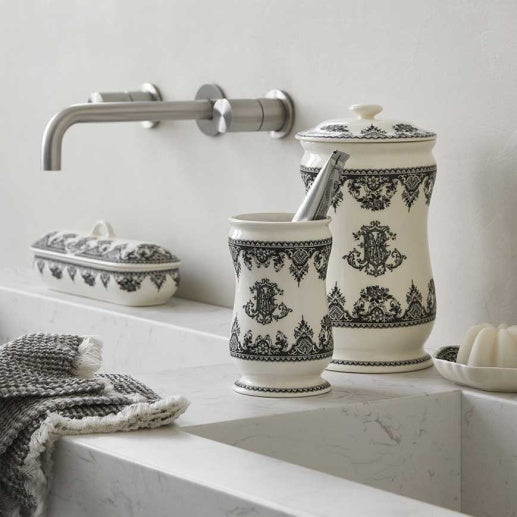 GIEN Vintage kameninová lékárenská dóza MONOGRAMME