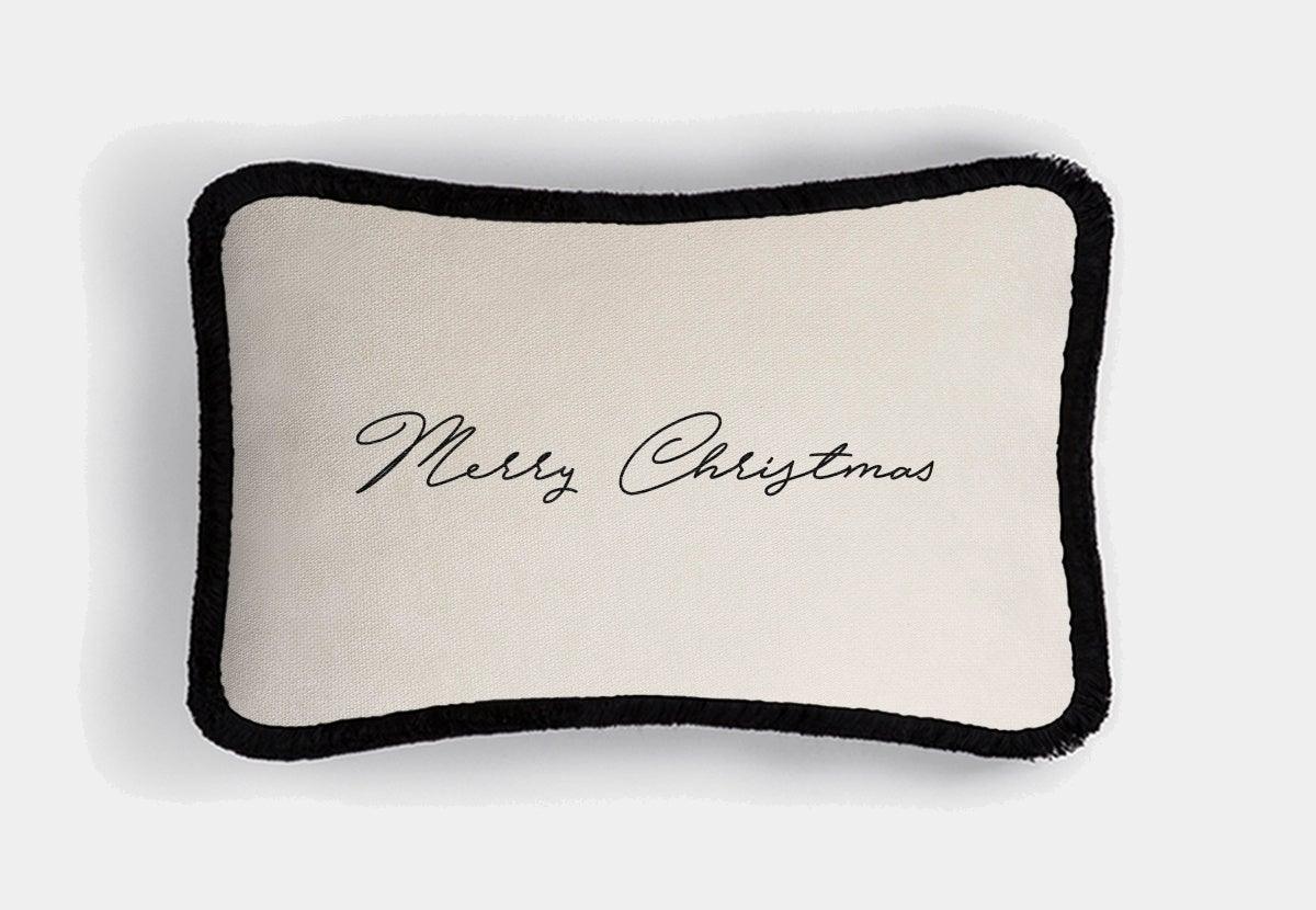 LO DECOR podélný sametový polštářek MERRY CHRISTMAS creme