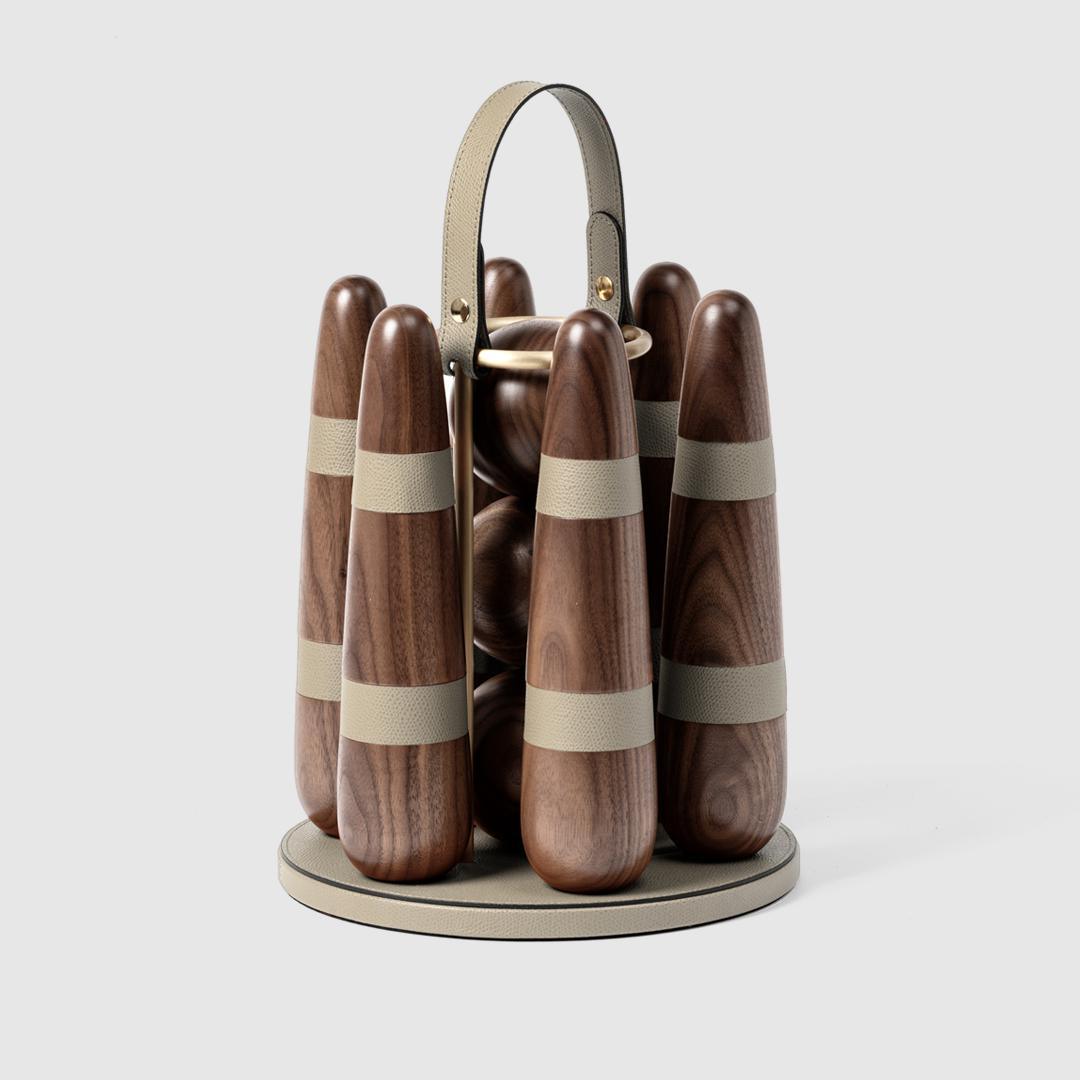 Dřevěné kuželky s koženým stojanem - Pinetti - perdonahome