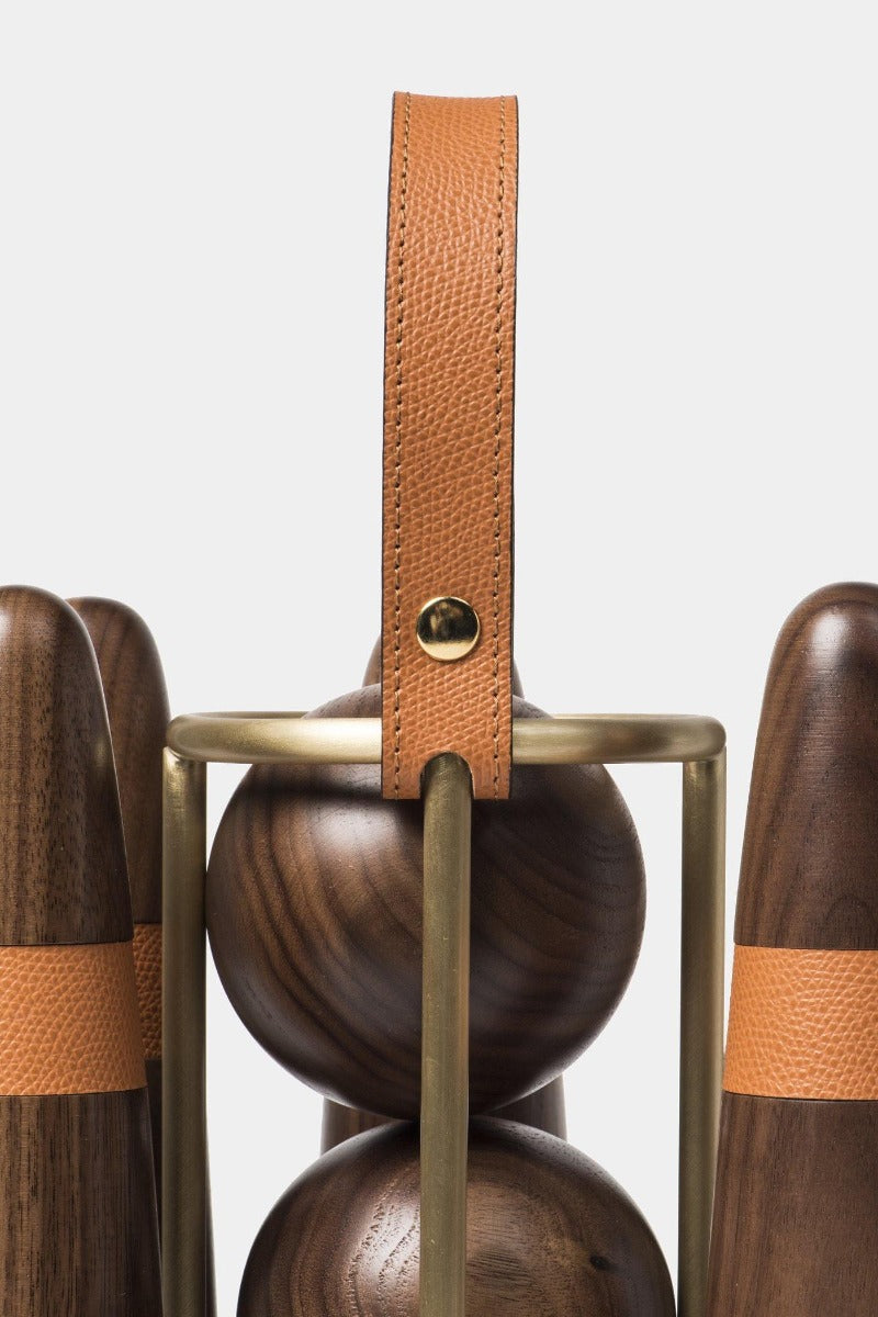 Dřevěné kuželky s koženým stojanem - Pinetti - perdonahome