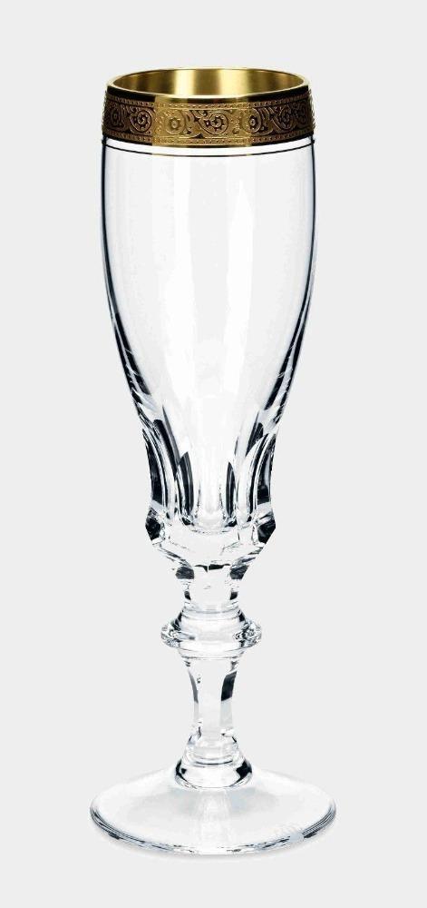 Broušená křišťálová sklenice na sekt BERNADOTTE GOLD flétna - Theresienthal - perdonahome