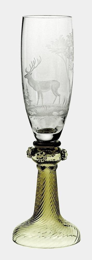 Broušená křišťálová sklenice na sekt KURFÜRST s loveckým motivem - Theresienthal - perdonahome