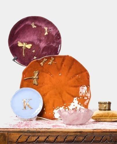 Mramorovaný talíř Charms se zlatými vážkami - Vetrofuso - perdonahome