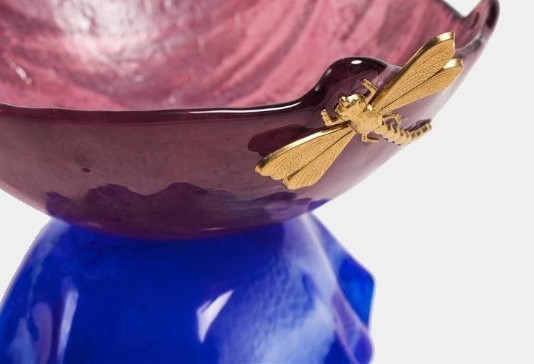 Skleněná miska Alzata se zlatou vážkou fialová - Vetrofuso - perdonahome