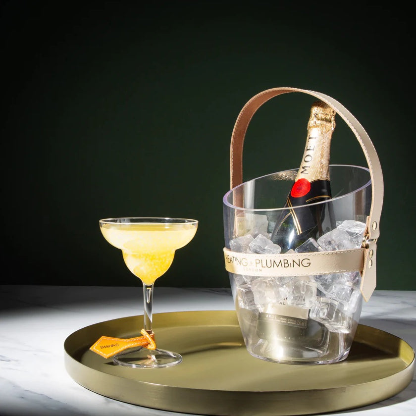 Chladič na šampaňské "Happy Go Sparkly" - krémový kožený řemínek