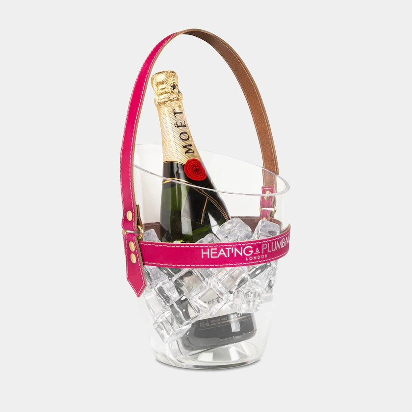 Chladič na šampaňské "Happy Go Sparkly" - pink kožený řemínek