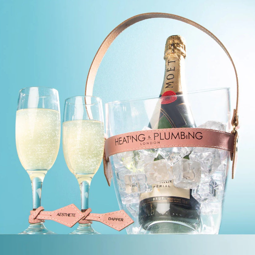 Chladič na šampaňské "Happy Go Sparkly" - růžový kožený řemínek