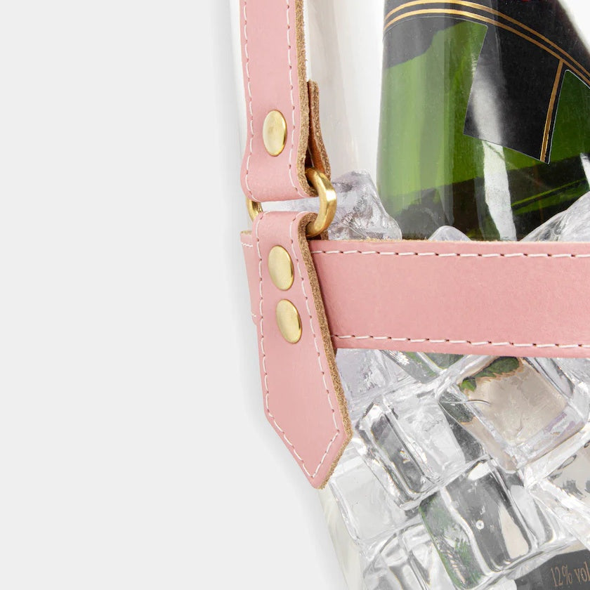 Chladič na šampaňské "Happy Go Sparkly" - růžový kožený řemínek