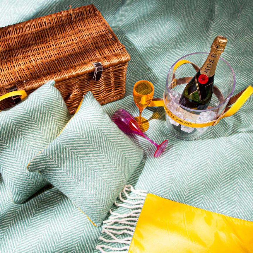 Pikniková deka voděodolná z čisté vlny mentol/žlutá-picnic blanket-perdonahome