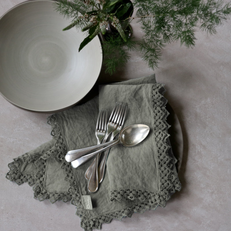 Once Milano lněný ubrousek s makramé
