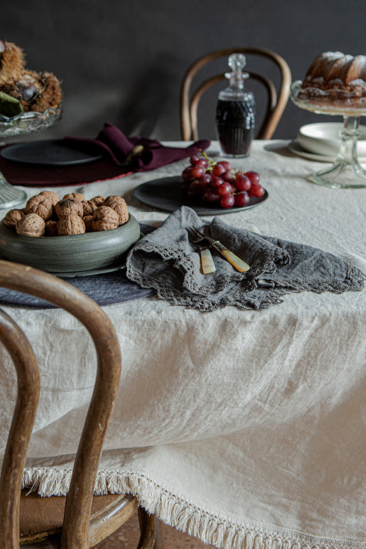 Once Milano lněný ubrousek s makramé