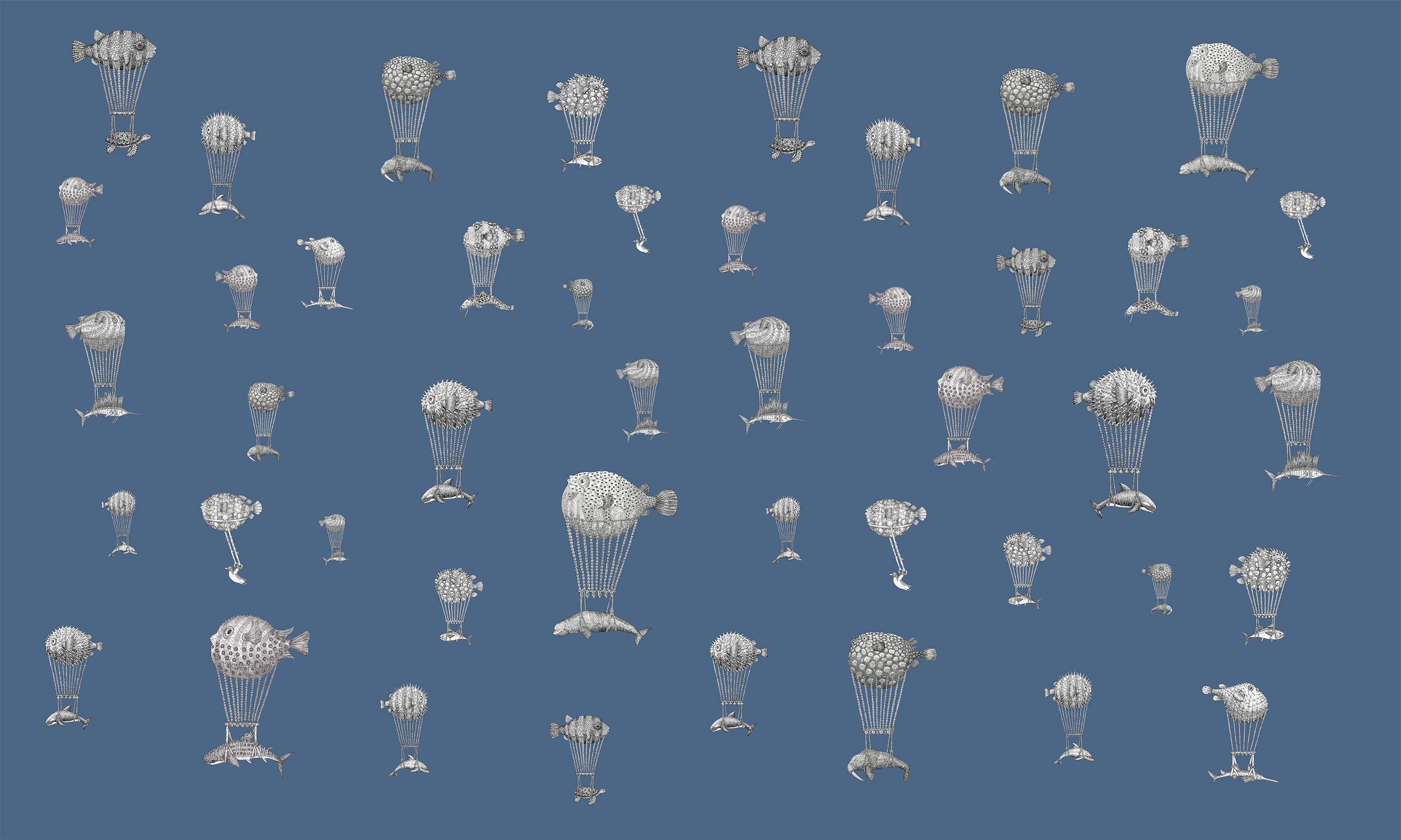 Tapeta z kolekce Montgolfiers s motivem mořským tvorů vznášejících se oblohou