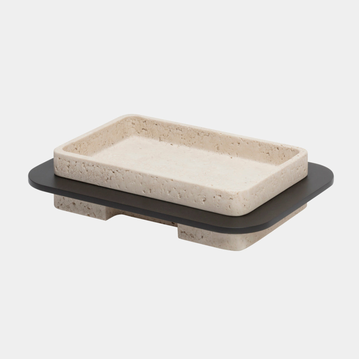 Lloyd Podélný travertinový podnos s bronzovým rámem