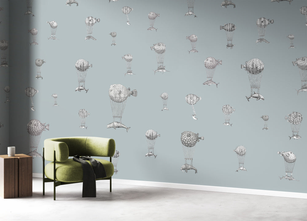 Tapeta z kolekce Montgolfiers s motivem mořským tvorů vznášejících se oblohou