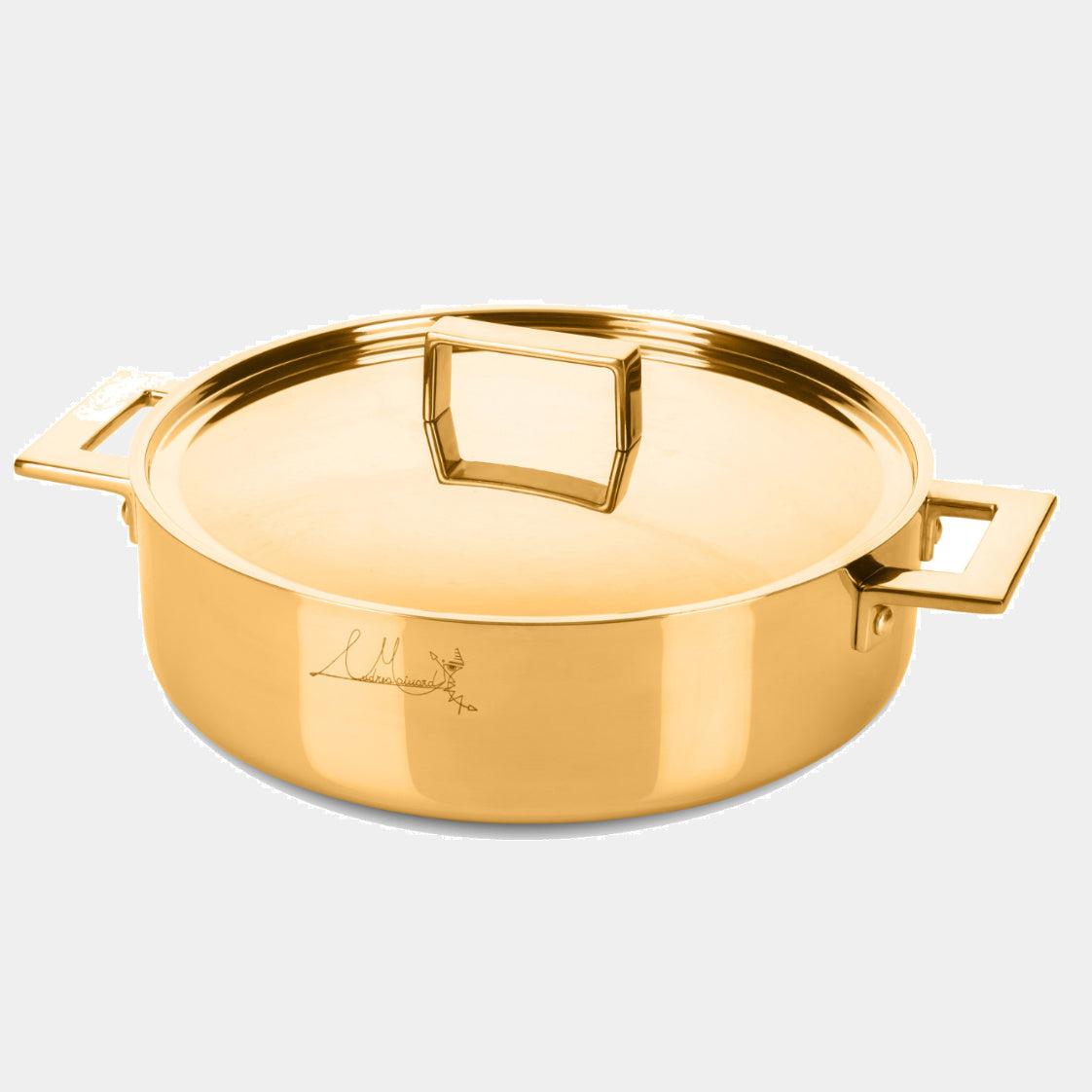 Pánev Mepra Attiva Gold s nerezovou ocelí a zlatým PVD povrchem pro rovnoměrné vaření.