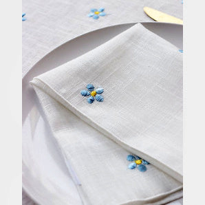 Giardino Segreto Lněné ubrousky Pratoline Azzurre s vyšitými květy