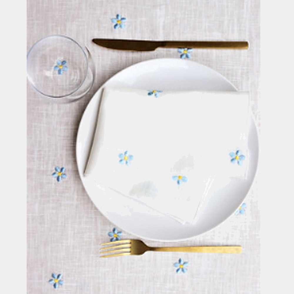 Giardino Segreto Lněné ubrousky Pratoline Azzurre s vyšitými květy