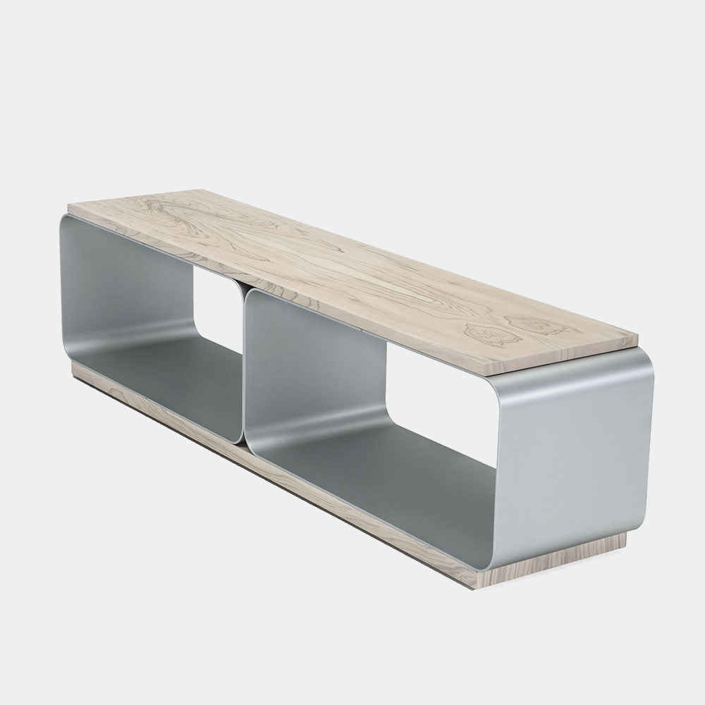 Designová lavice VISTA v hliníku a olivovém dřevě