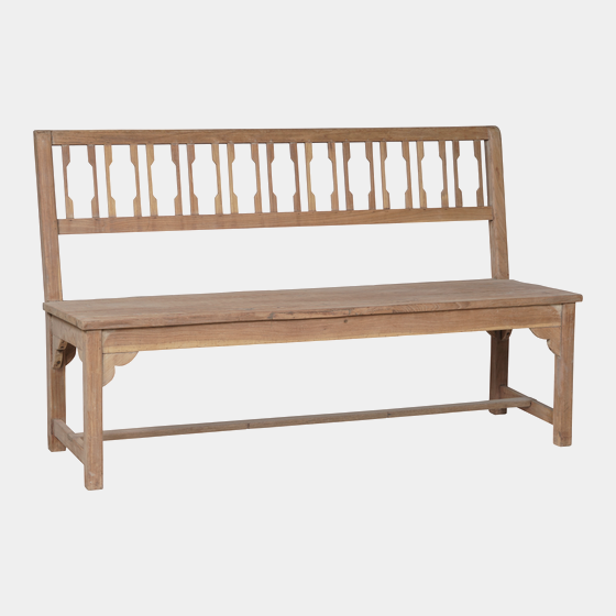 Dřevěná lavice s vyřezávanou opěrkou