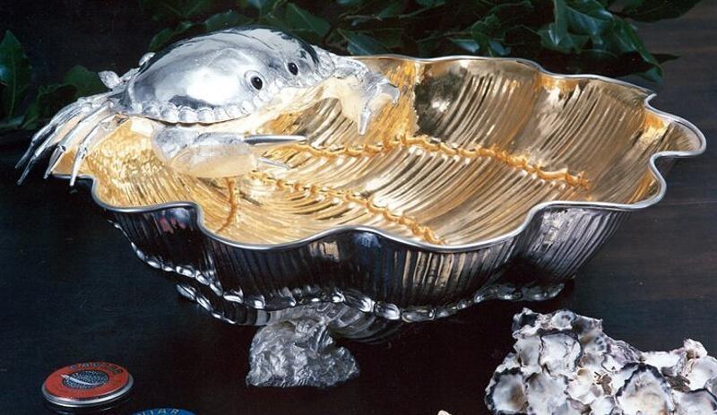 Franco Lapini Luxusní obří stříbrná mísa na ústřice a kaviár