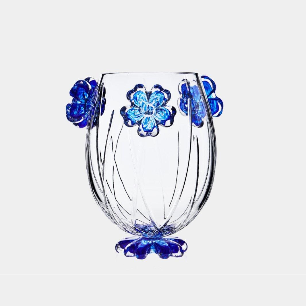 Křišťálová váza CISTUS DROP se 4 modrými květy - MARIO CIONI & C. - perdonahome
