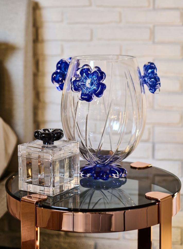 Křišťálová váza CISTUS DROP se 4 modrými květy - MARIO CIONI & C. - perdonahome