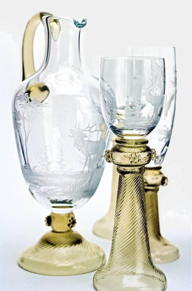 Broušená křišťálová sklenice na bílé víno KURFÜRST s loveckým motivem - Theresienthal - perdonahome