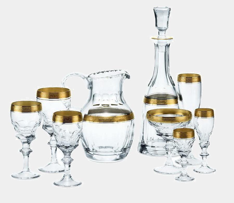 Broušená křišťálová sklenice na sekt BERNADOTTE GOLD flétna - Theresienthal - perdonahome