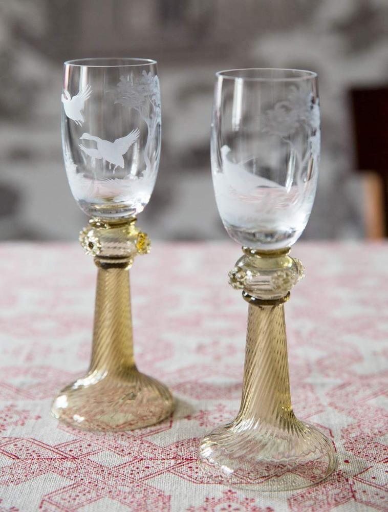 Broušená křišťálová sklenice na sherry KURFÜRST s loveckým motivem - Theresienthal - perdonahome