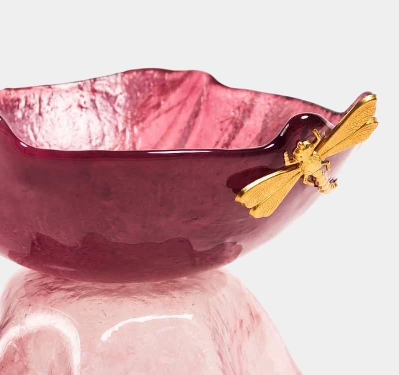 Skleněná miska Alzata se zlatou vážkou růžová - Vetrofuso - perdonahome