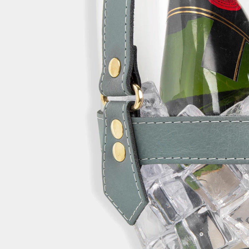 Chladič na šampaňské "Happy Go Sparkly" - petrol kožený řemínek