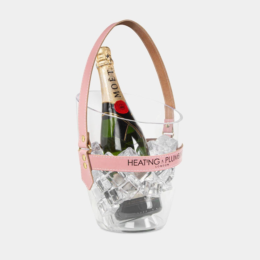 Chladič na šampaňské "Happy Go Sparkly" - růžový kožený řemínek