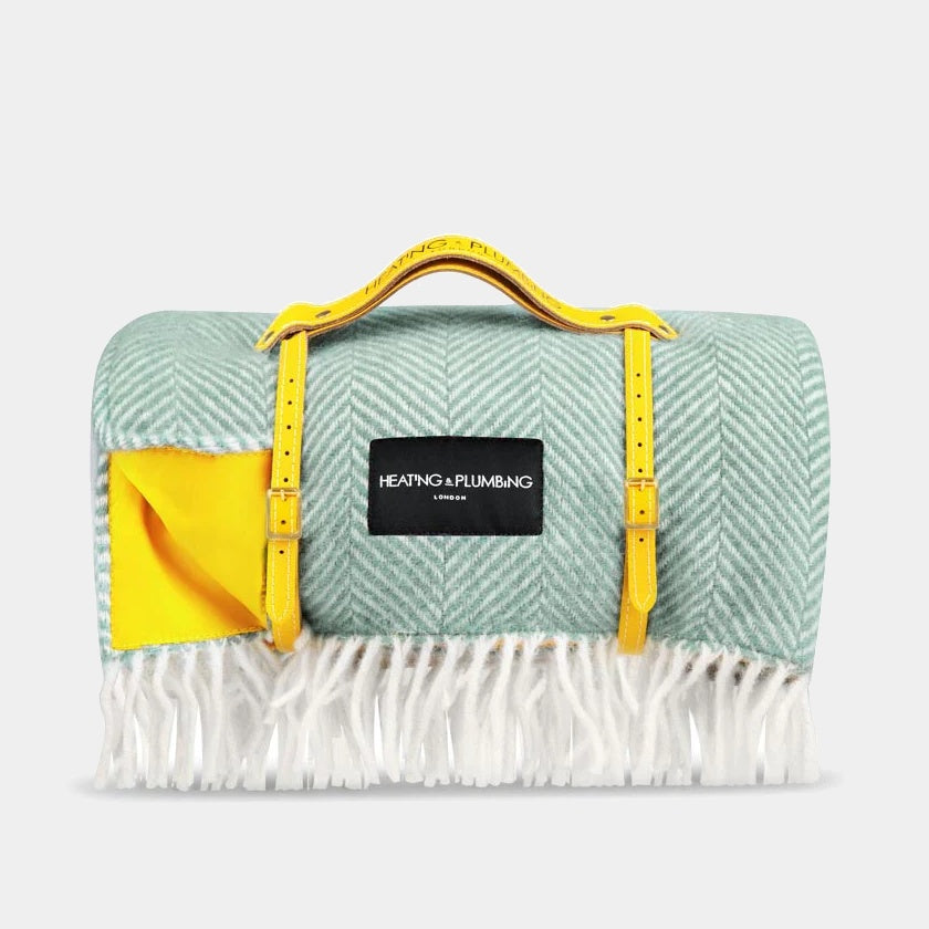 Pikniková deka voděodolná z čisté vlny mentol/žlutá-picnic blanket-perdonahome